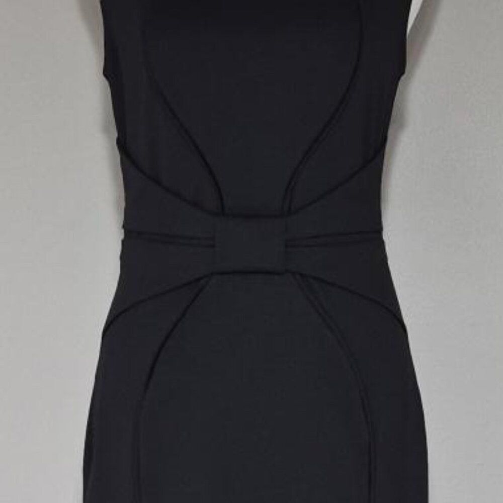 VFSHOW Women’s Black Notch Neck Bow Waist Sheath Dress Size Small - Picture 2 of 10